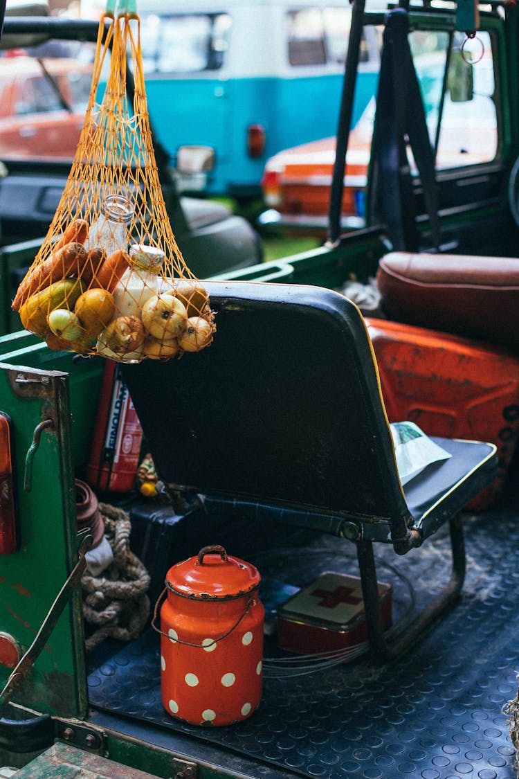 Groceries On The Back Of A Vintage Car 