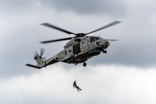 Person Hanging on a Helicopter