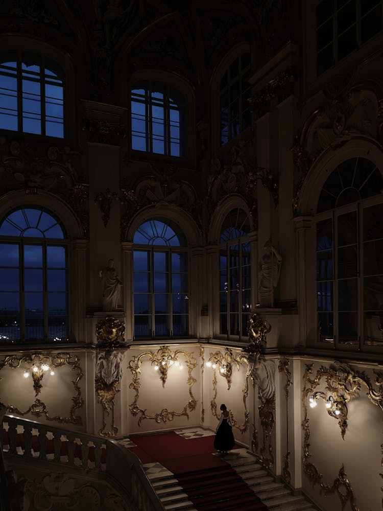 Ornamented Interior Of Building At Night