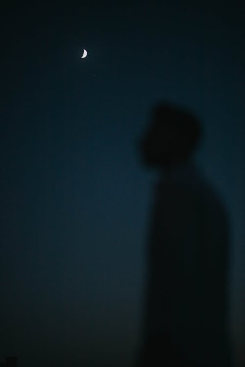Free Silhouette of Person Standing with the View of the Moon Stock Photo