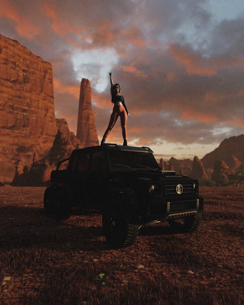 Woman Standing on Top of a Vehicle