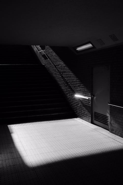 Foto d'estoc gratuïta de blanc i negre, escala de grisos, escales
