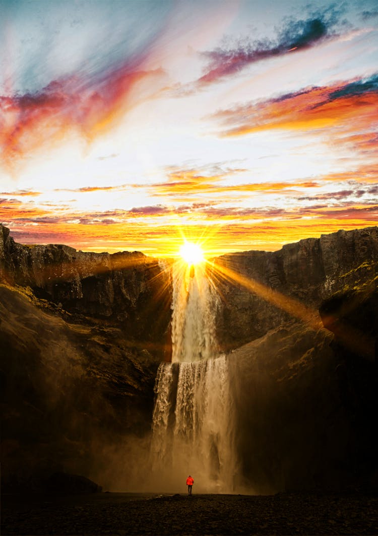 Waterfalls During Sunset