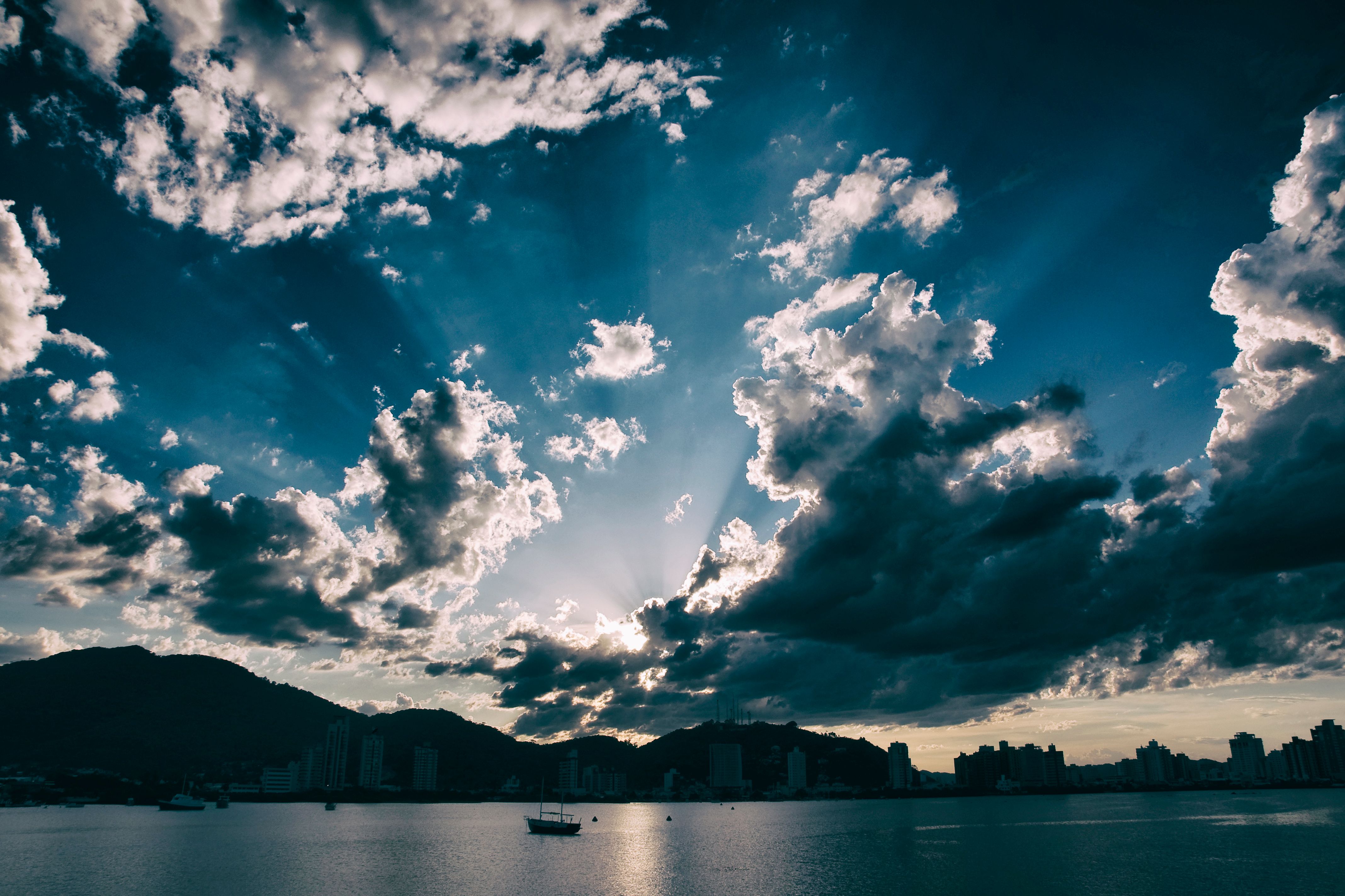 Captivating sunset with dramatic clouds over the Atlantic Ocean in Brazil.