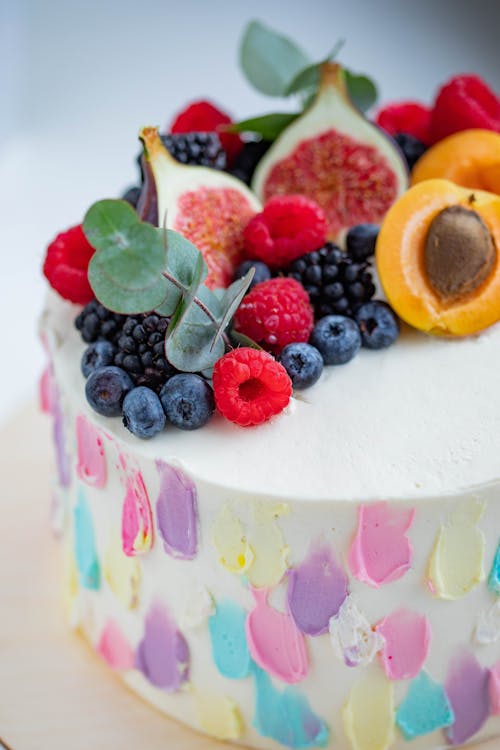 Free Fruits on a Cake in Close Up View Stock Photo