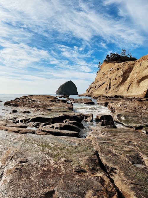 Rocky Seashore Under the Blue Sky 