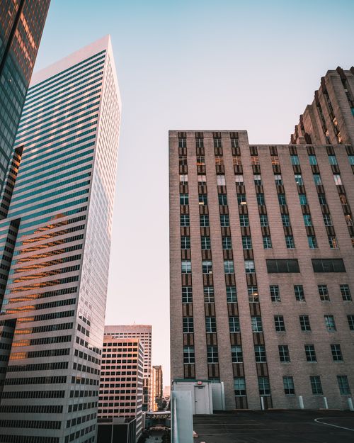 Free A beautiful low-angle shot of Houston's skyscrapers against a twilight sky. Stock Photo