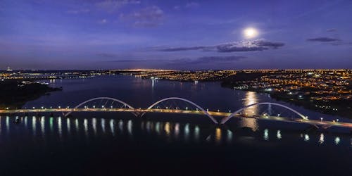 Free An Aerial Photography of the JK Bridge in Brasilia, Brazil Stock Photo