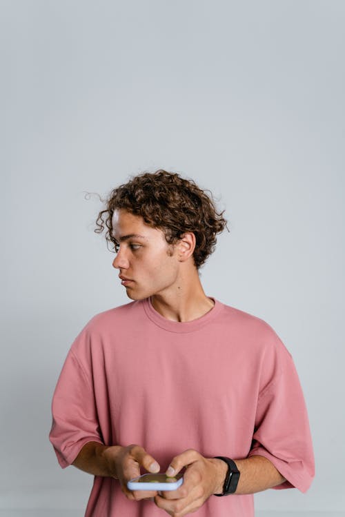 Man in Pink Crew Neck Shirt