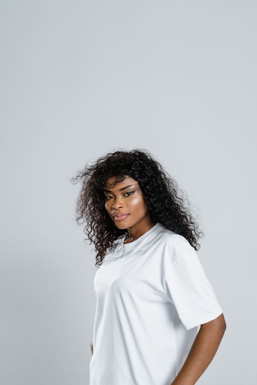 Woman in White Crew Neck Shirt