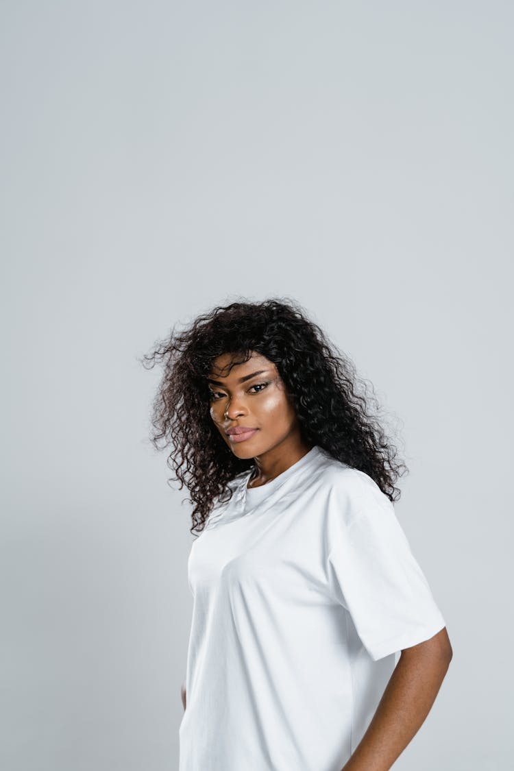 Woman In White Crew Neck Shirt