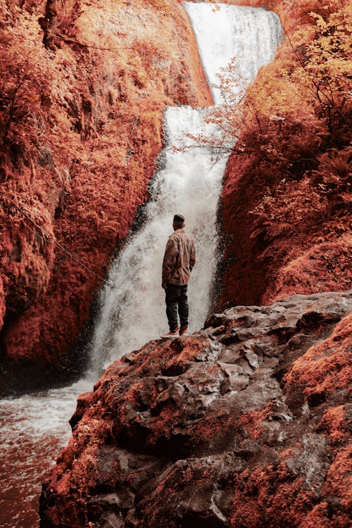 A Man Standing Near the Waterfalls