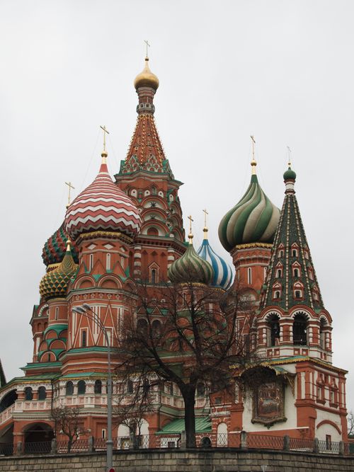 Free Iconic view of St. Basil's Cathedral, showcasing its vibrant onion domes in Moscow. Stock Photo