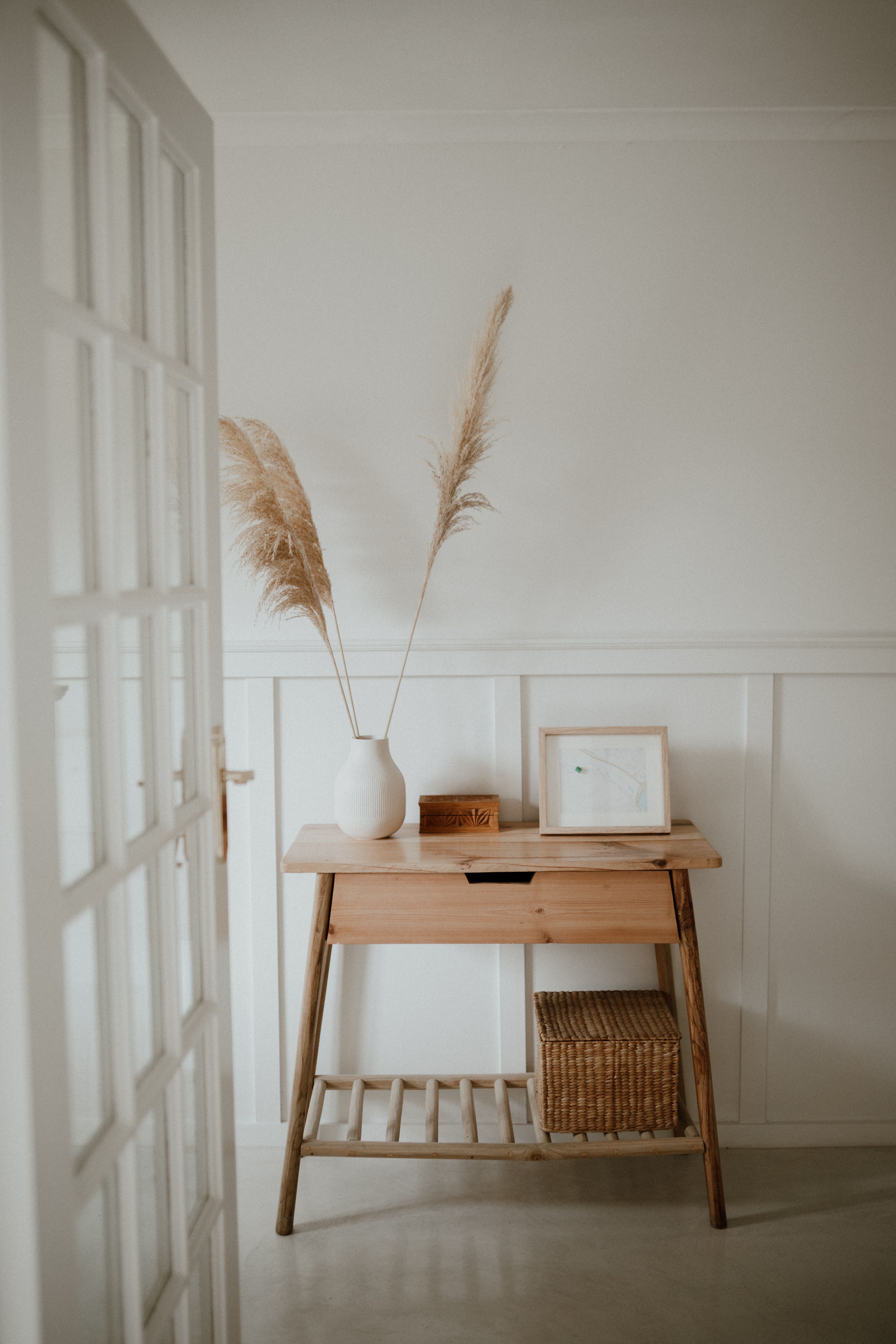 Brown Wooden Table With White Ceramic Vase on Top · Free Stock Photo