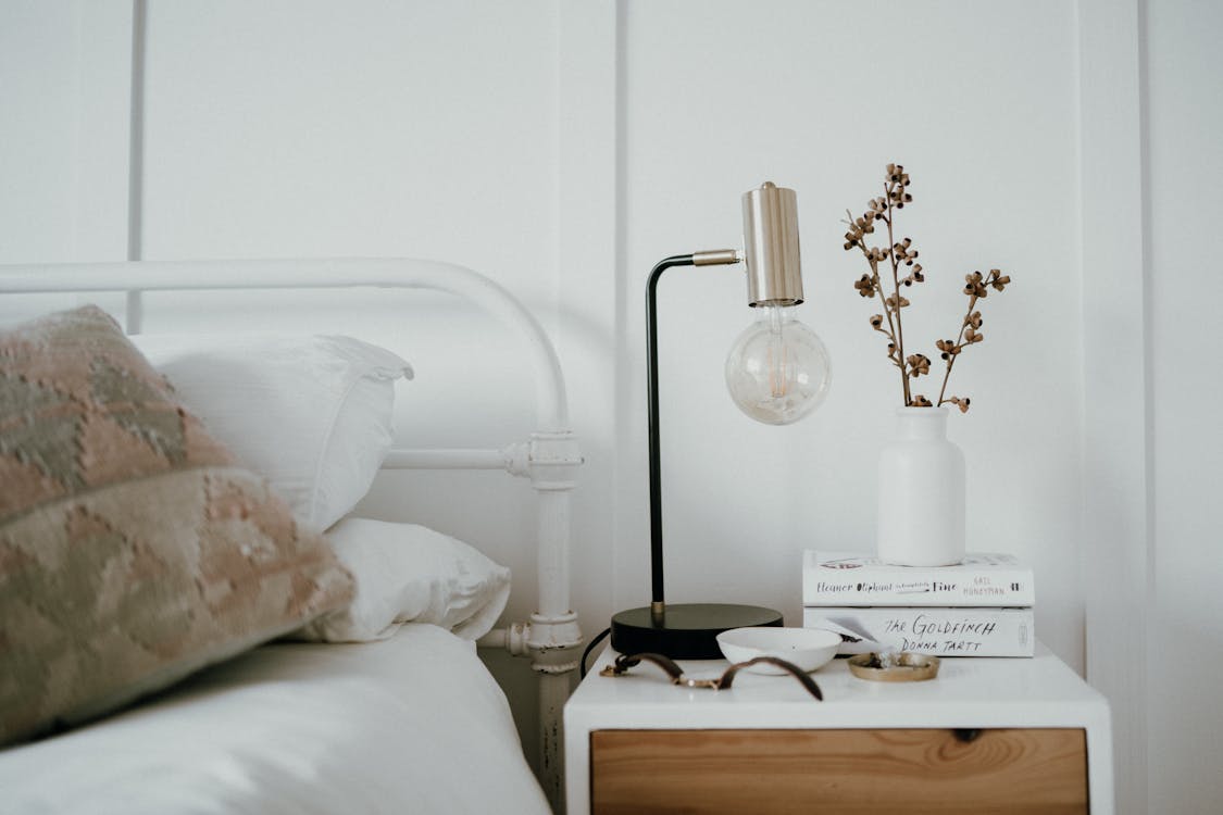 Free Lamp on the Bedside Table Stock Photo