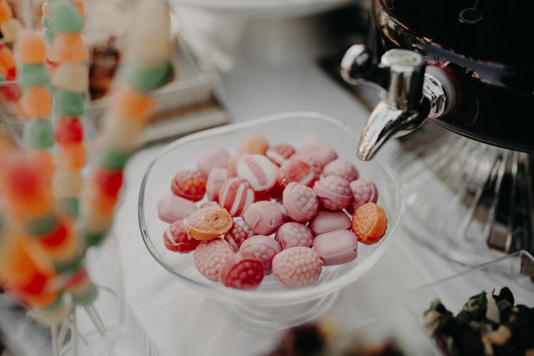 Close-Up Shot Of Pink Candies In A Bowl