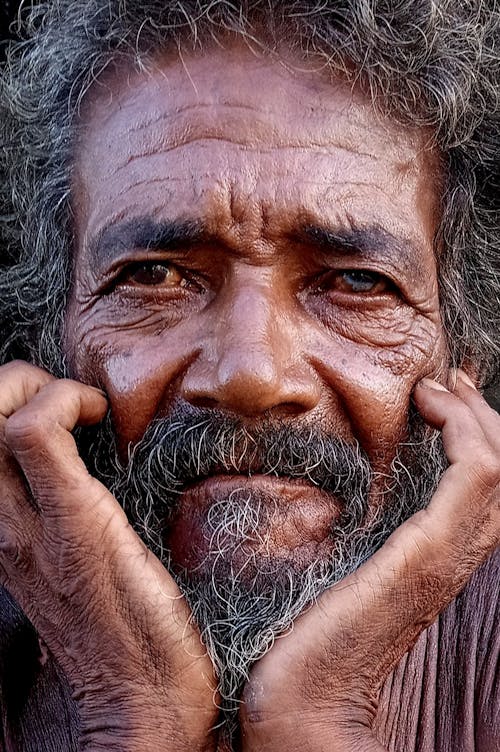 Close-up of the Face of an Elderly Man with Beard