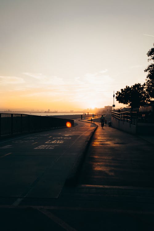 People Walking on Sidewalk during Sunset