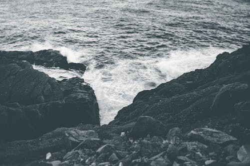 Ocean Waves Crashing on the Rocky Shore