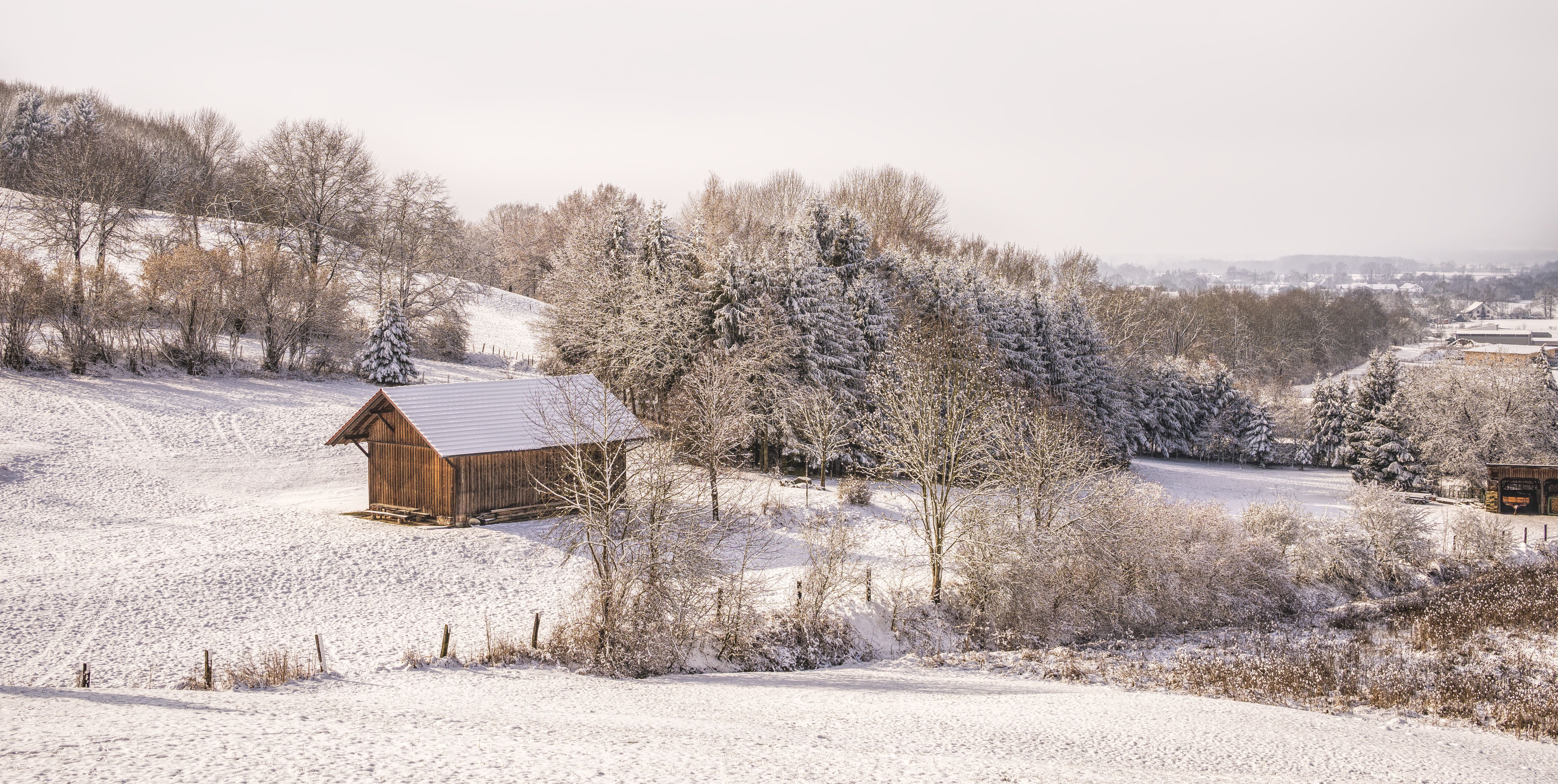 Aerial Photography of House, Field, and Trees Covered With Snow · Free ...