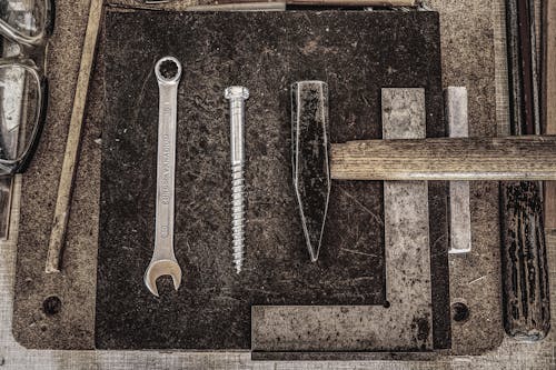 Combination Wrench, Screw Bolt, and Pointed-top Hammer