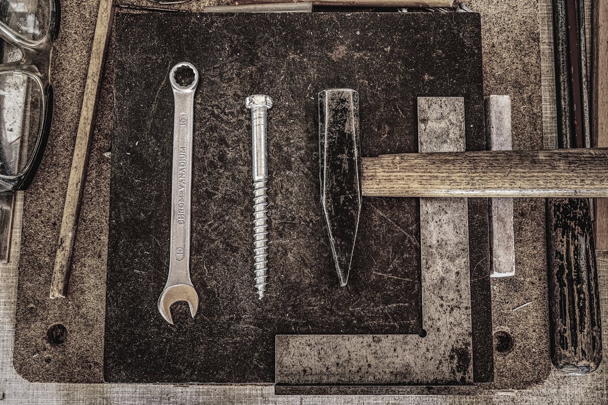 Combination Wrench, Screw Bolt, and Pointed-top Hammer