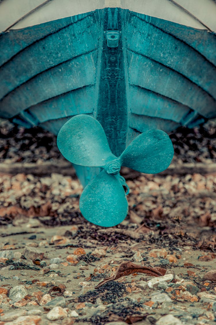 Blue Boat Propeller In Close Up Shot