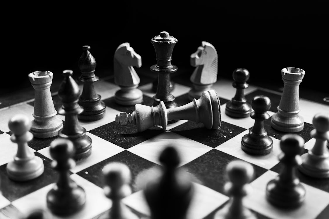チェス盤ゲームのグレースケール写真 無料の写真素材