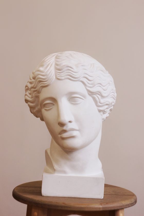 Plaster bust of a classical head on a wooden pedestal — photo by Tatyana Novoselova on Pexels