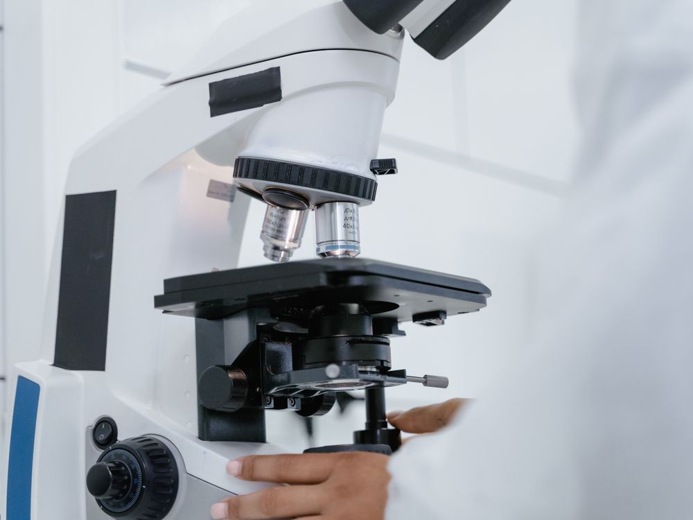 Scientist operating a microscope