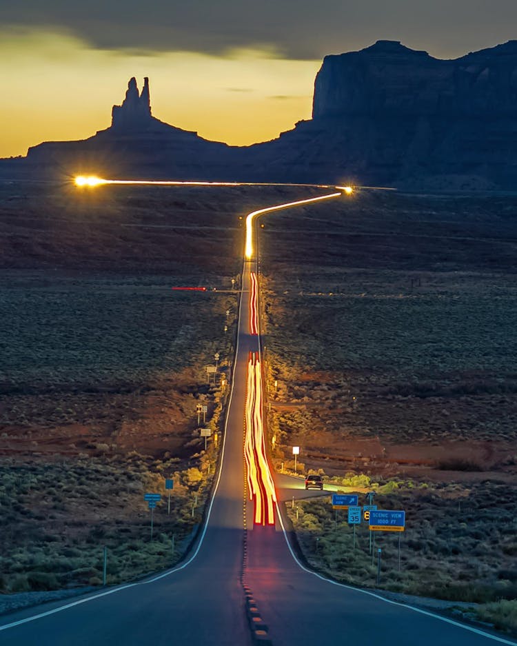 Long Exposure Of Cars On The Highway In Utah 