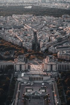 Stunning aerial shot of Paris featuring the Trocadéro Gardens and surrounding cityscape.