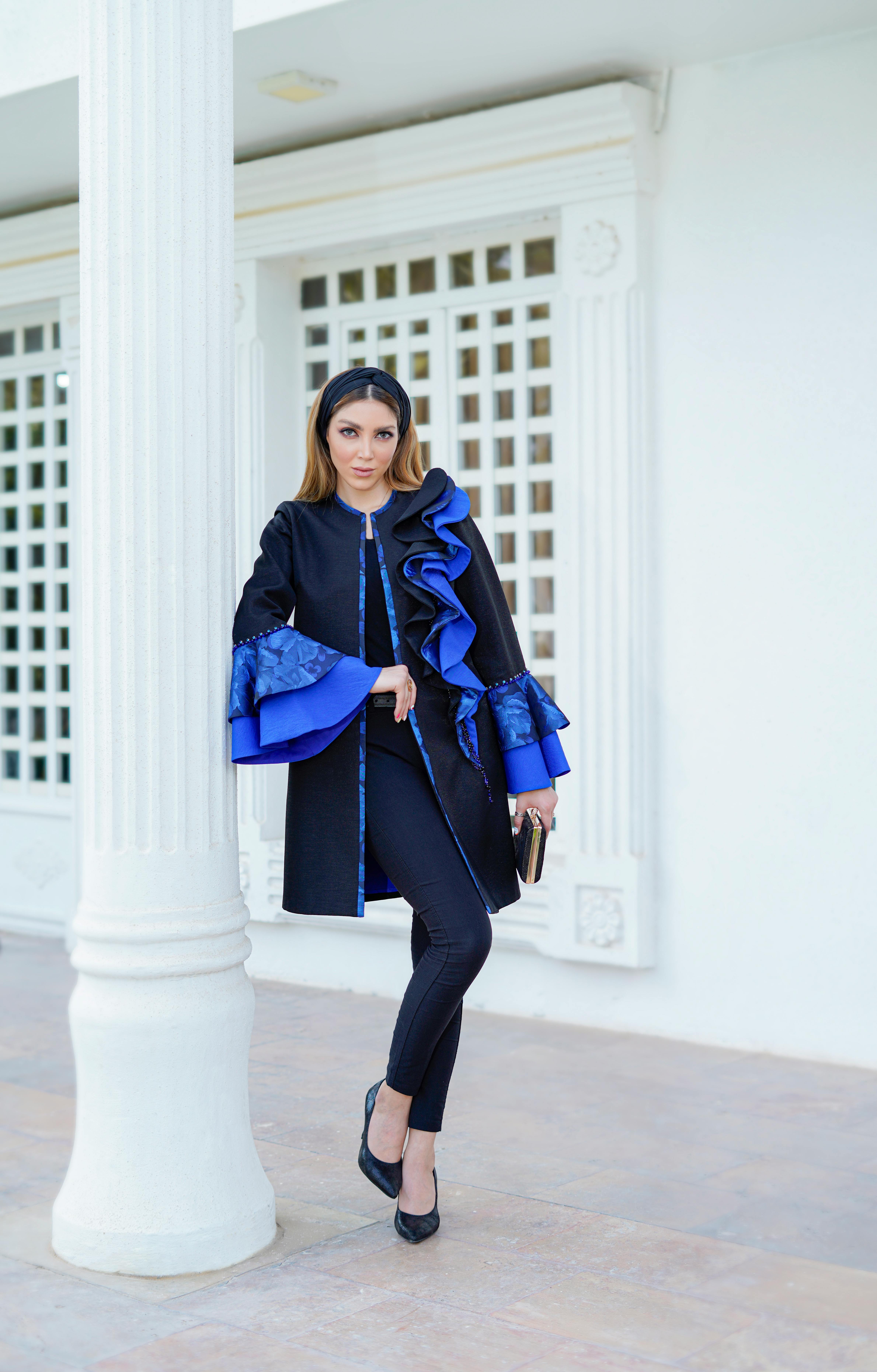 elegant woman in dark blue blazer
