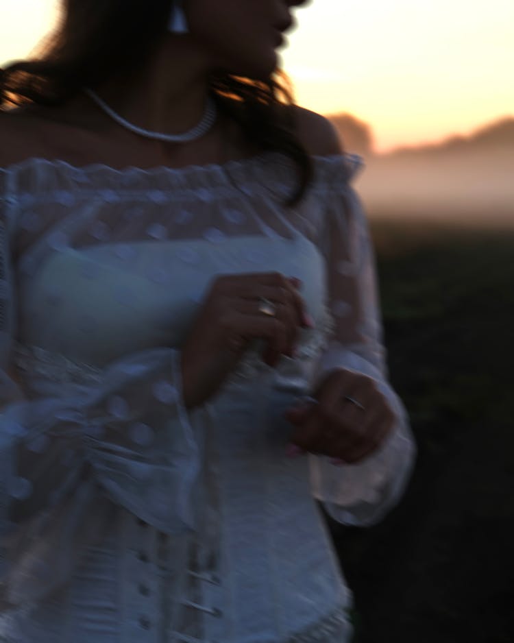 Beautiful Woman In Laced White Dress