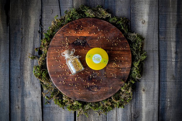 Seeds On Round Wooden Tray