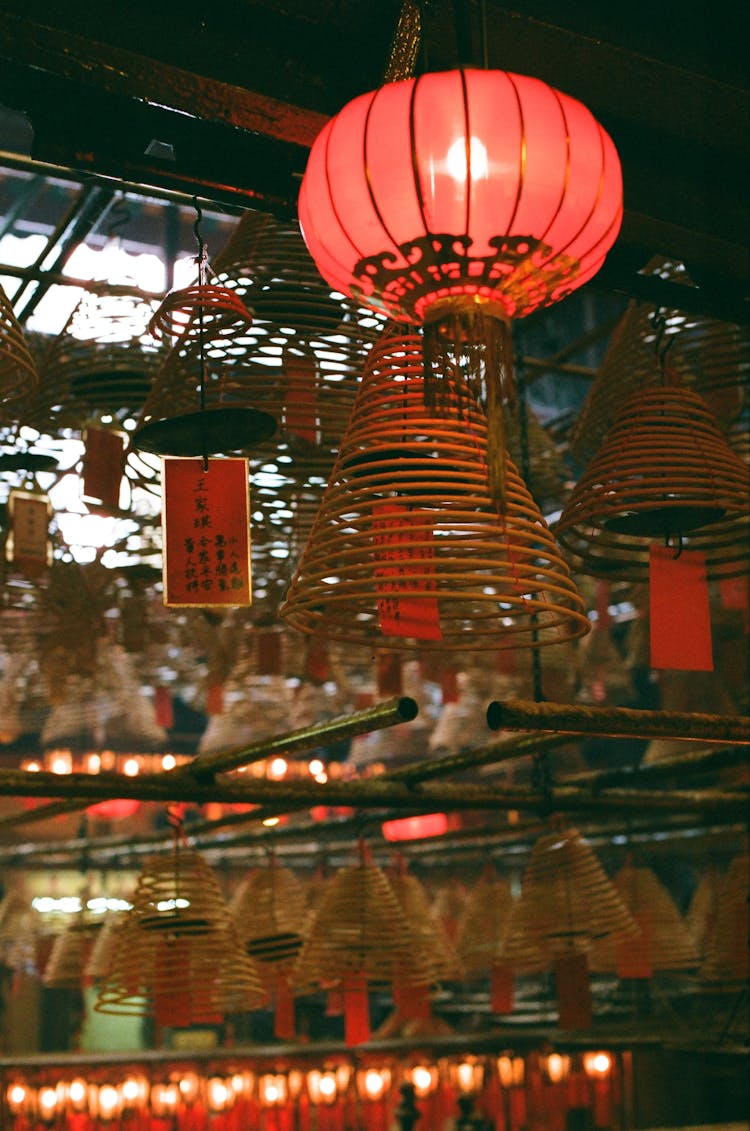 Spiral Incense Inside The Man Mo Temple In Hongkong