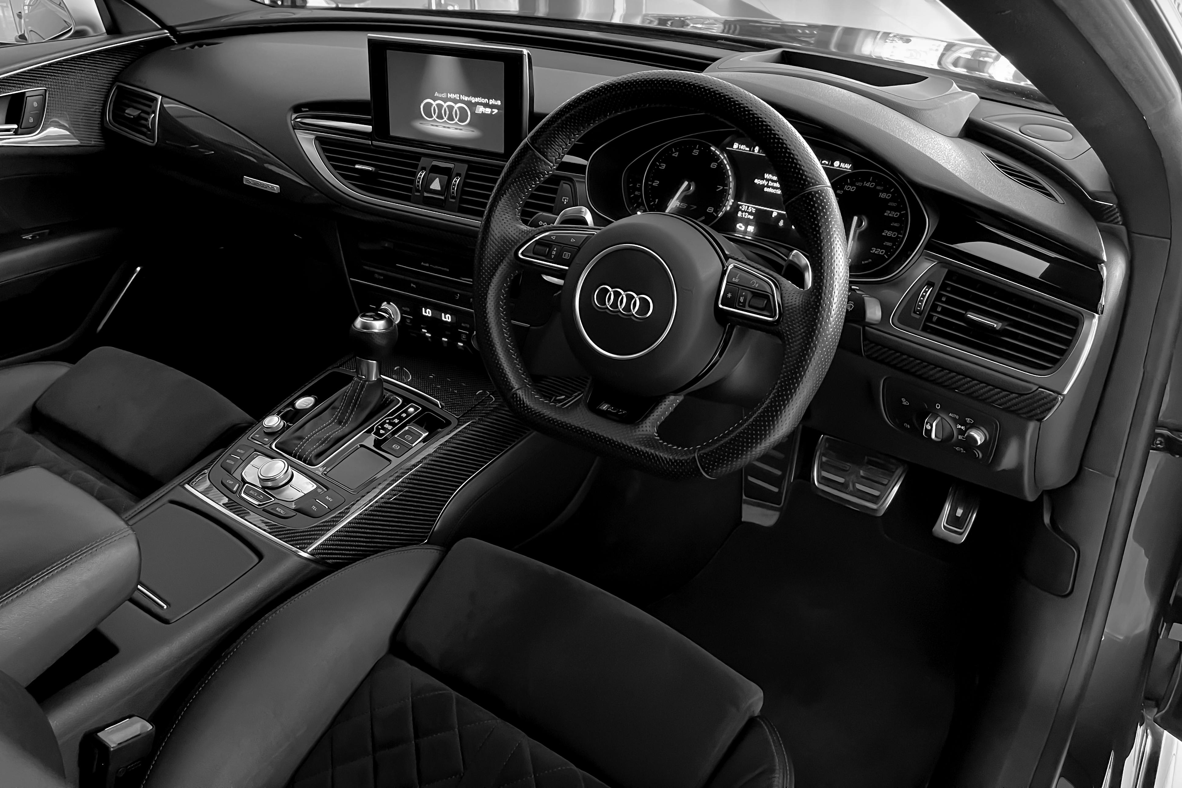 Black and White Photo of Car Interior · Free Stock Photo