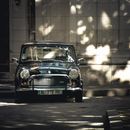 A Black Morris Mini Saloon de Luxe Car