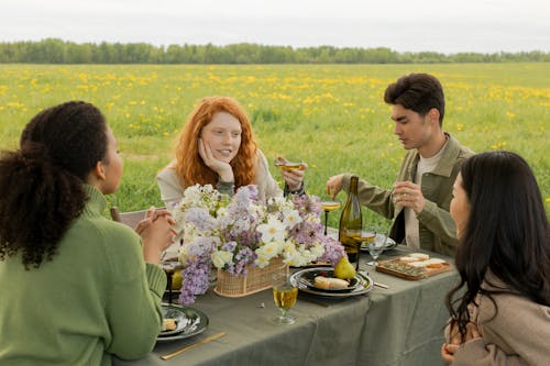 Free Group of Friends Having an Outdoor Lunch Stock Photo