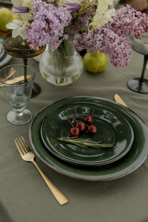 Free Green Ceramic Tableware Setting Stock Photo