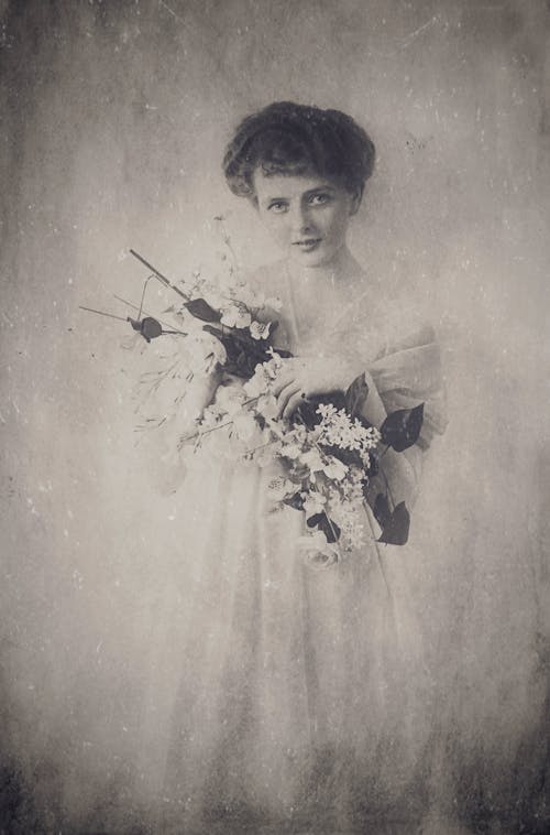 Antique Photo of a Woman in White Dress 