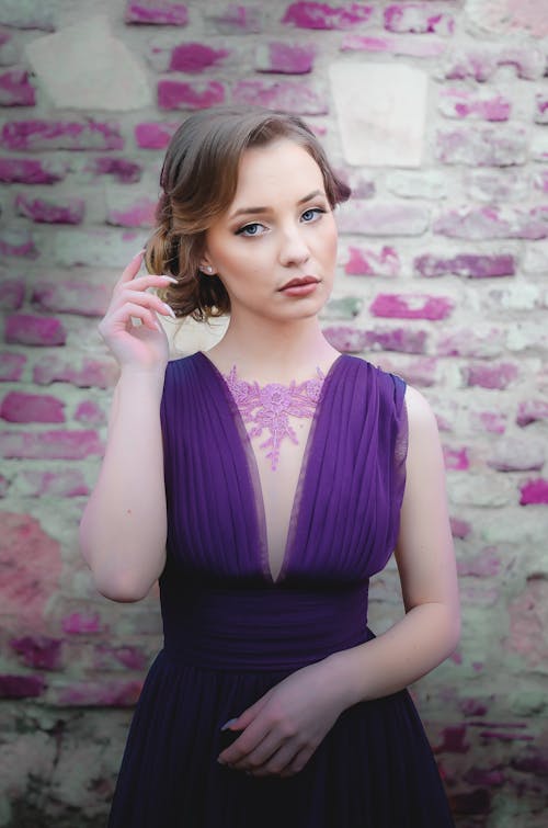 Woman Wearing Purple Dress
