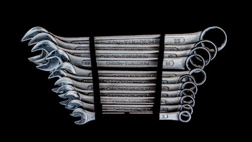 Free Wrench Set On Black Background Stock Photo