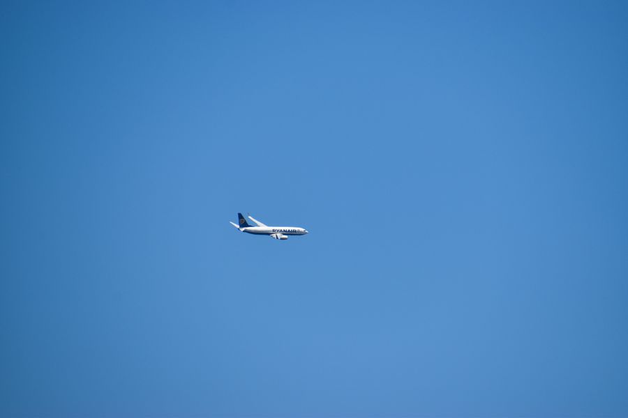 Airplane in a clear blue sky