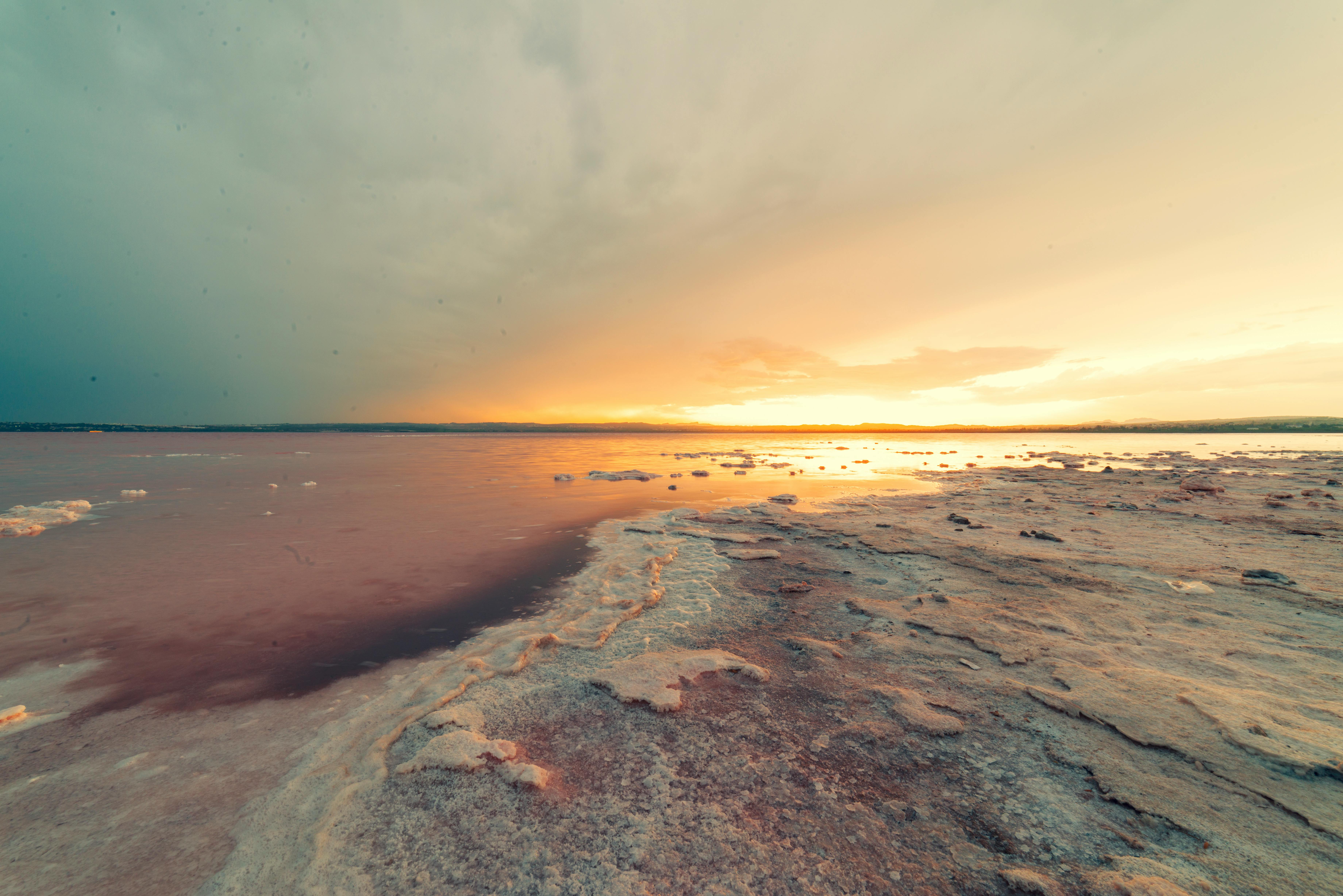 Sambhar Lake salt pans at golden hour — ancient Suryatapa process