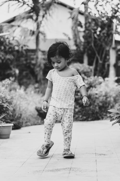 Monochrome Photo of Young Girl