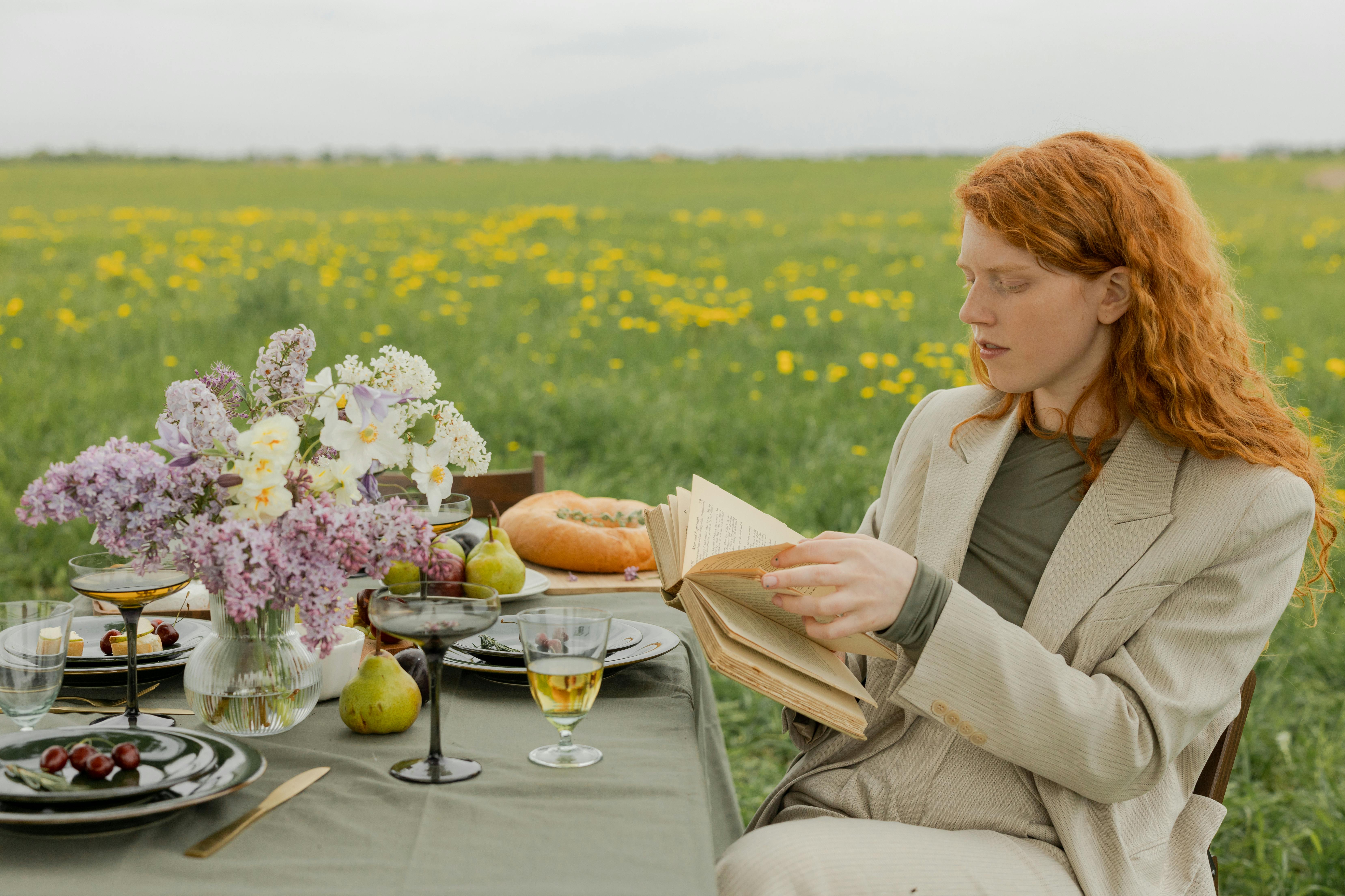 plate woman picnic field