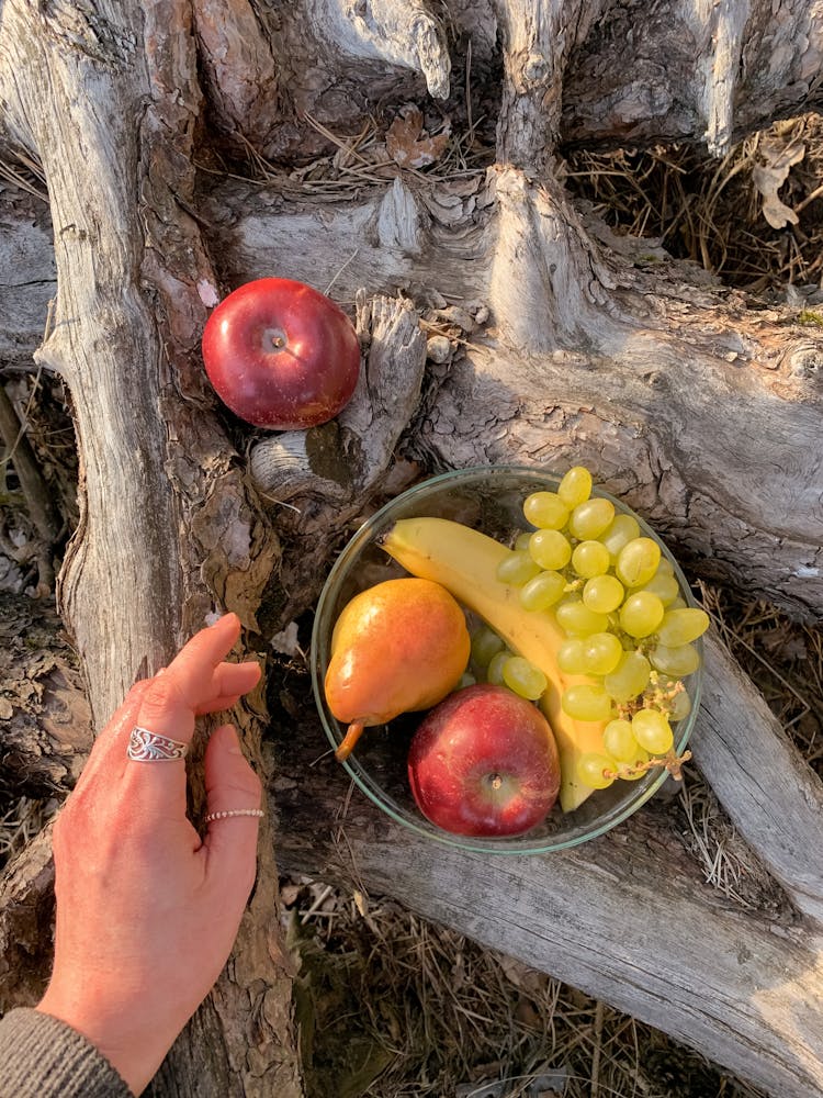 Woman Hand And Fruit In Bowl