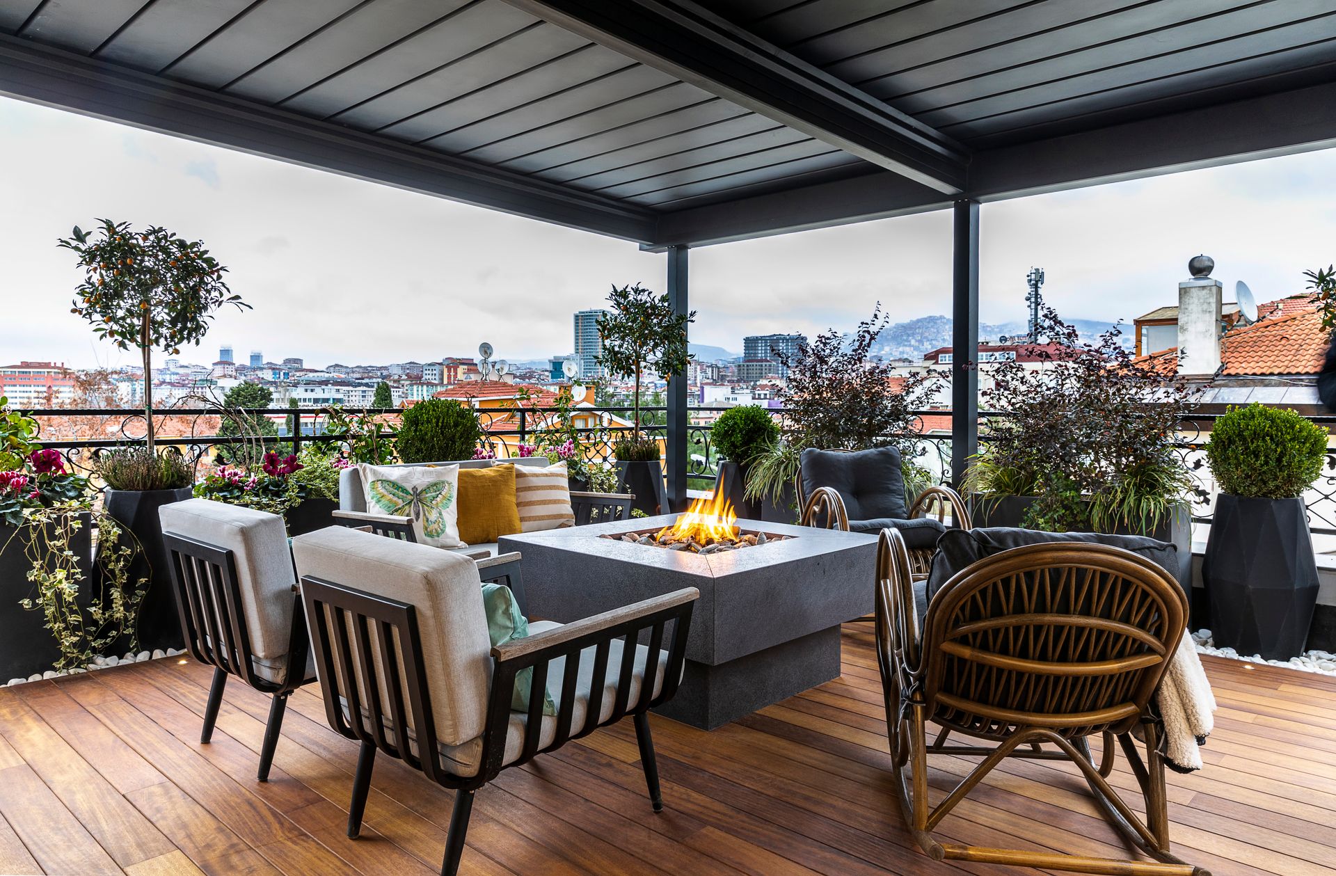 Terrace with Fireplace in City