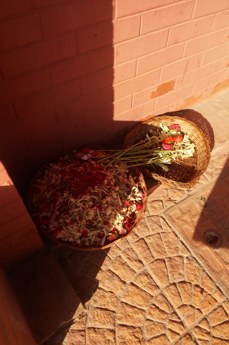 Wicker Baskets With Drying Flowers